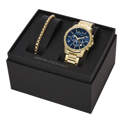 Bracelet Station AX7151SET - and Gold-Tone Armani Watch Watch Steel Set - Stainless Chronograph Exchange