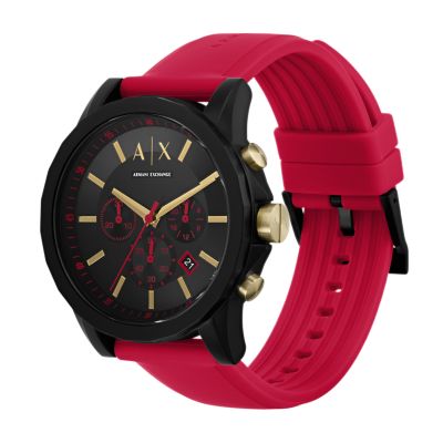 Armani Exchange Chronograph Red Silicone Watch - - Tag Set Watch AX7152SET Station and Luggage