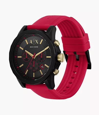 Armani Exchange Chronograph Red Silicone Watch and Luggage Tag Set -  AX7152SET - Watch Station