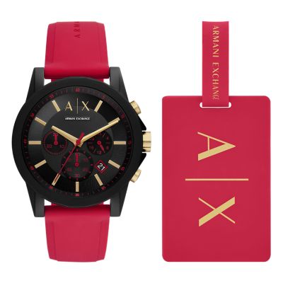 Armani Exchange - and Luggage Set Tag Silicone Red AX7152SET Watch Station Chronograph Watch 