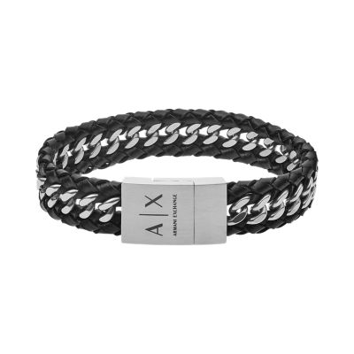 Armani Exchange Black Leather Chain Bracelet