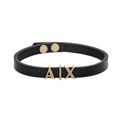 Armani Exchange Black Leather Bracelet 