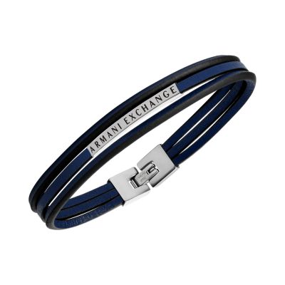 Armani Exchange Blue Leather Multi Strand Bracelet AXG0084040 Watch Station