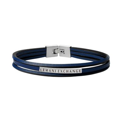 Multi-Strand Leather Exchange AXG0084040 Station Bracelet - - Blue Armani Watch