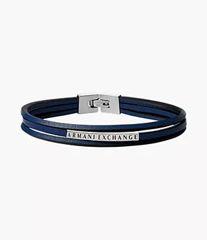 Bracelet Armani Exchange multirangs en cuir bleu