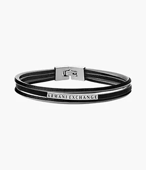 Bracelet Armani Exchange multirangs en cuir noir