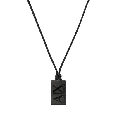 Armani Exchange Men's Black Stainless Steel Dog Tag Necklace - Black