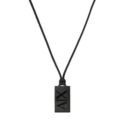 Armani Exchange Black Stainless Steel Dog Tag Necklace