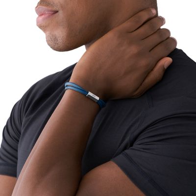 Armani Exchange Blue Leather ID Bracelet
