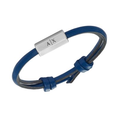 Armani Exchange Blue Leather ID Bracelet - AXG0094040 - Watch Station