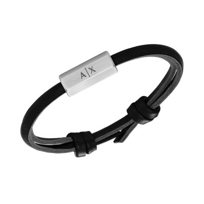 Armani Exchange Black Leather ID Bracelet AXG0095040 Watch Station