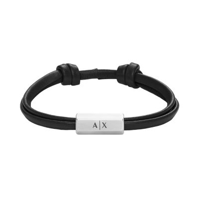 Armani Exchange Black Leather ID Bracelet AXG0095040 Watch Station