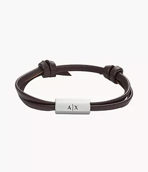 Bracelet d’identité Armani Exchange en cuir brun