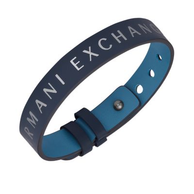 Armani Exchange Blue and Navy Reversible Leather Strap Bracelet - AXG0106040  - Watch Station