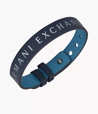Armani Exchange Blue and Navy Reversible Leather Strap Bracelet - AXG0106040  - Watch Station