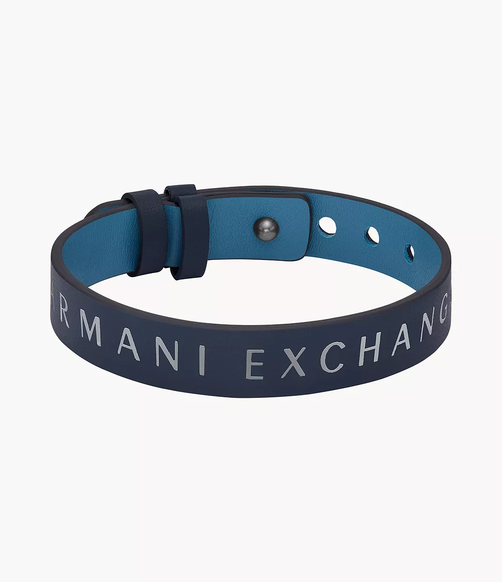 armani exchange bracelet réversible armani exchange en cuir bleu et bleu marine - bleu