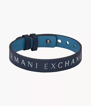 Armani Exchange Blue and Navy Reversible Leather Strap Bracelet