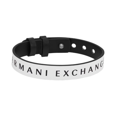 Armani Exchange Black and Beige Reversible Leather Strap Bracelet