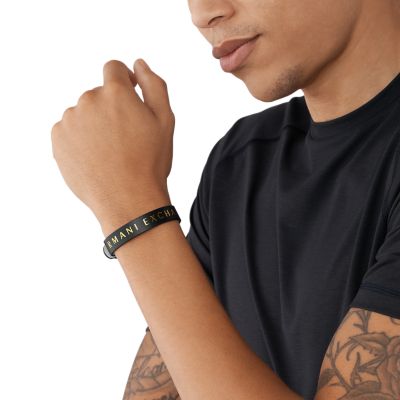 Armani exchange discount black leather bracelt