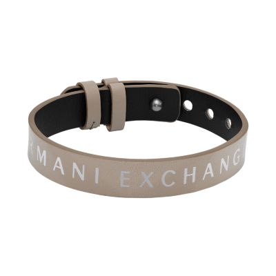 Armani Exchange Black and Beige Reversible Leather Strap Bracelet