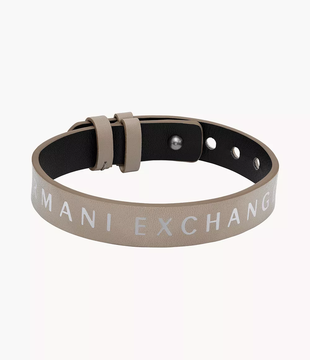 Armani Exchange Black and Beige Reversible Leather Strap Bracelet -  AXG0108040 - Watch Station