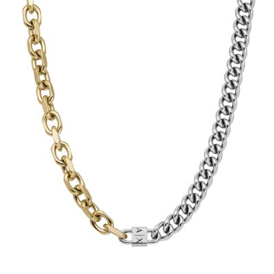 Armani Exchange Necklace Two-Tone Station Chain Watch - AXG0113710 Steel - Stainless