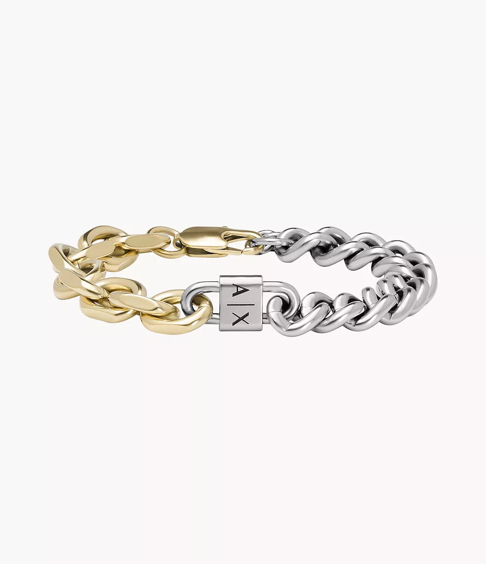 armani exchange bracelet chaîne armani exchange en acier inoxydable bicolore - doré