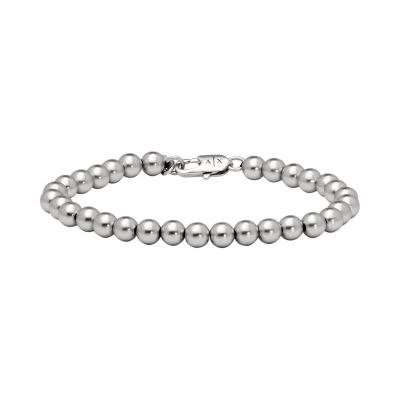 Armani Exchange Silver-Tone Brass Beaded Bracelet