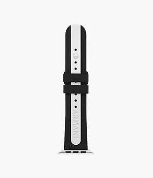 Armani Exchange Black and White Silicone Band For Apple Watch®, 42mm/44mm/45mm
