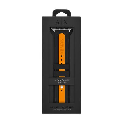 Armani Exchange Black and Orange Silicone Band For Apple Watch