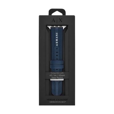 Bracelet Armani Exchange en cuir, bleu, pour Apple Watch® de 42/44