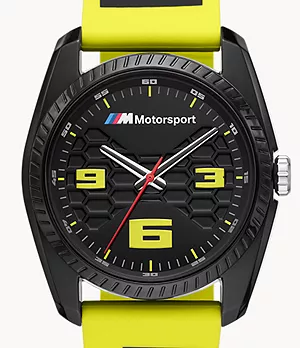 BMW M Motorsport Three-Hand Yellow Silicone Watch