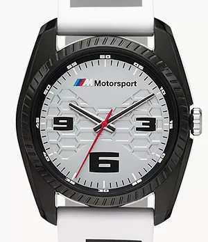 BMW M Motorsport Three-Hand White Silicone Watch