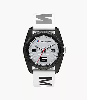 BMW M Motorsport Three-Hand White Silicone Watch