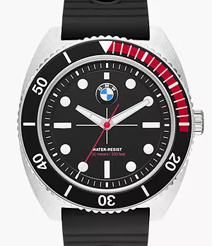 BMW Three-Hand Dive Black Silicone Watch