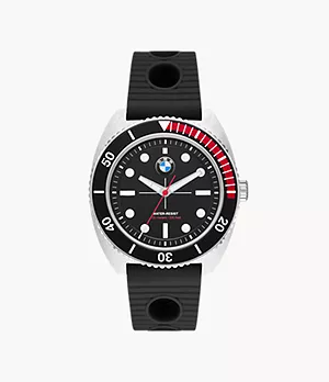 BMW Three-Hand Dive Black Silicone Watch