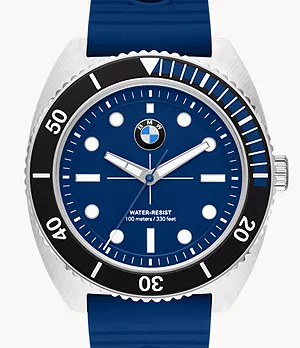 BMW Three-Hand Dive Blue Silicone Watch