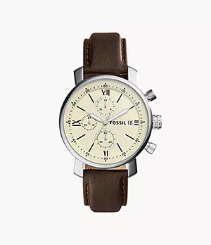 Montre Rhett chronographe en cuir brun