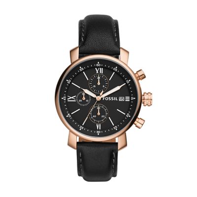 Fossil chronograph black on sale leather