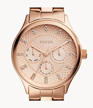 Reloj Modern Sophisticate de acero inoxidable en tono oro rosa con movimiento multifunción