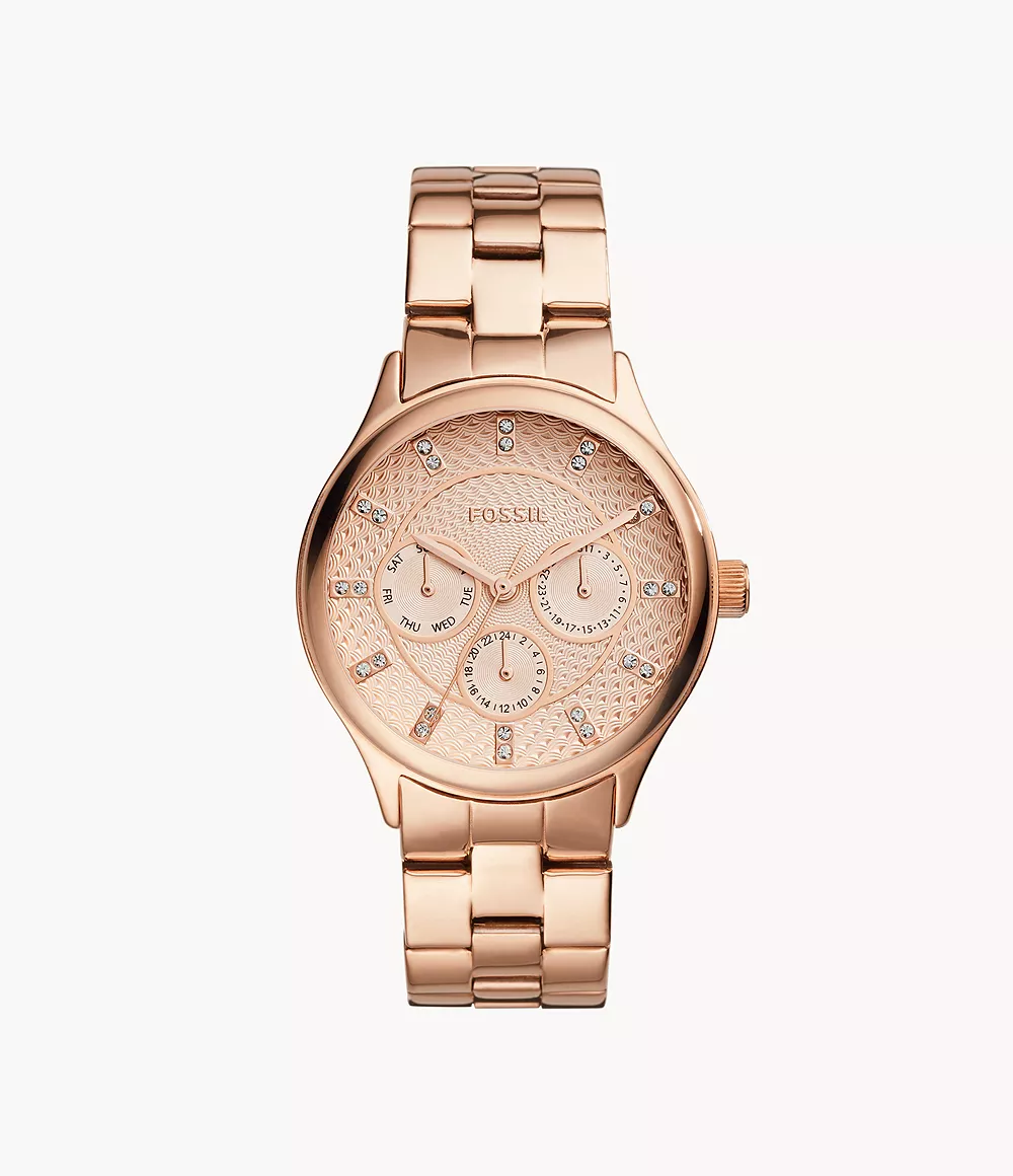 Modern Sophisticate Multifunction Rose Gold-Tone Stainless Steel Watch Jewelry

