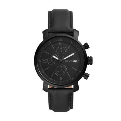 Fossil chronograph black on sale leather