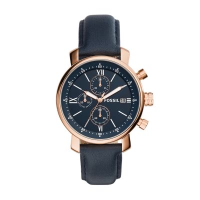 Fossil Outlet Men's Rhett Chronograph Navy Leather Watch - Blue