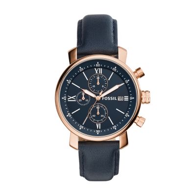 Montre Chronographe Rhett En Cuir Bleu Marine