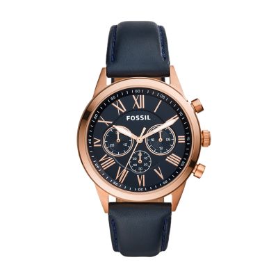 Flynn Midsize Chronograph Blue Leather Watch - Fossil