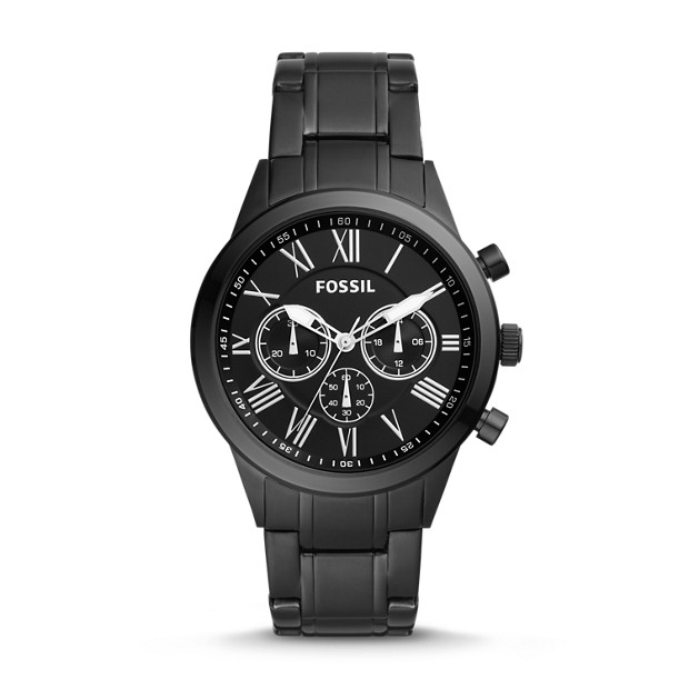 Flynn Midsize Chronograph Black Stainless Steel Watch - Fossil