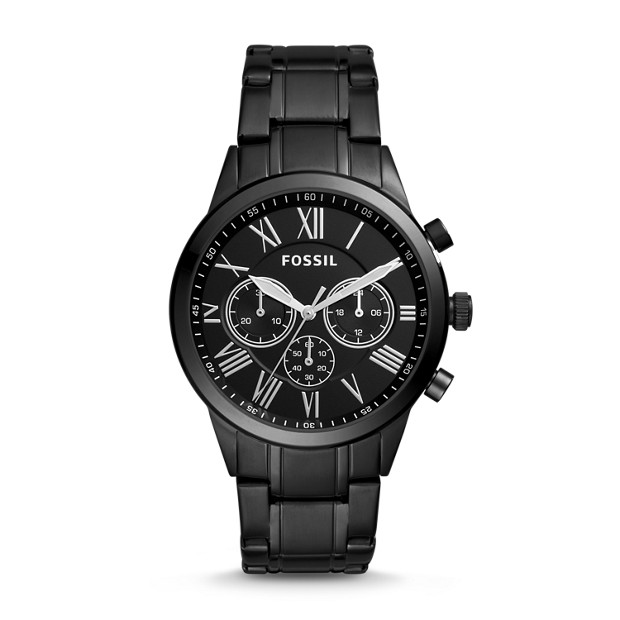 Flynn Midsize Chronograph Black Stainless Steel Watch - Fossil