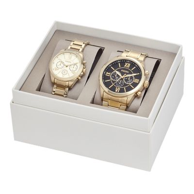 Set Damenuhr Modern Courier Chronograph Herrenuhr Flynn Chronograph Edelstahl Gold Bq2145set Fossil