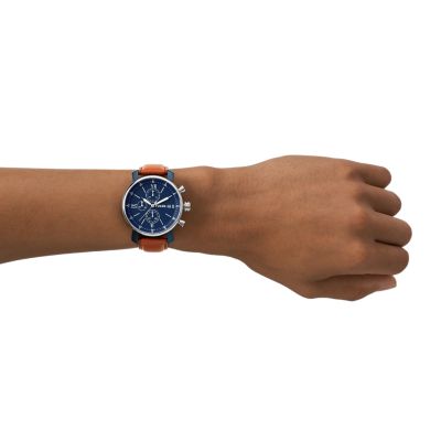 Rhett chronograph navy leather watch hot sale