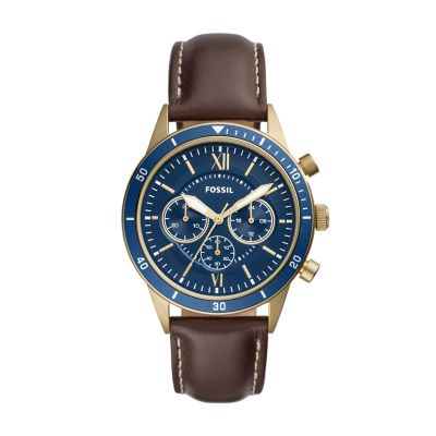 Fossil Men Montre Flynn Sport Chronographe En Cuir Brun Marron - One size